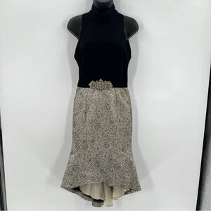 Theia Black and Gold High Low Mermaid Formal Dress Women’s Size 4